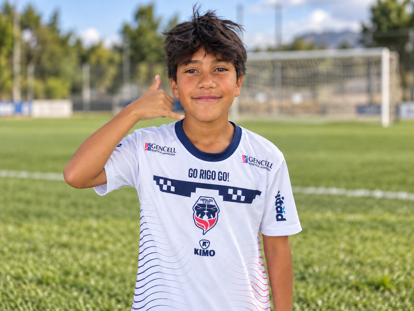 Joven futbolista haciendo el gesto de llamada
